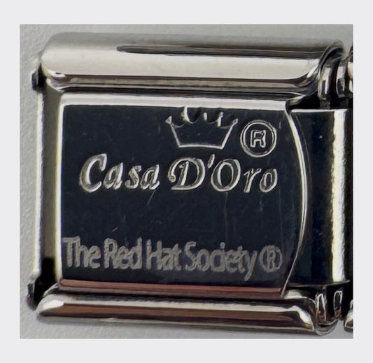 Vintage Casa d'Oro Red Hat Society Pink Italian Charm - back stamp