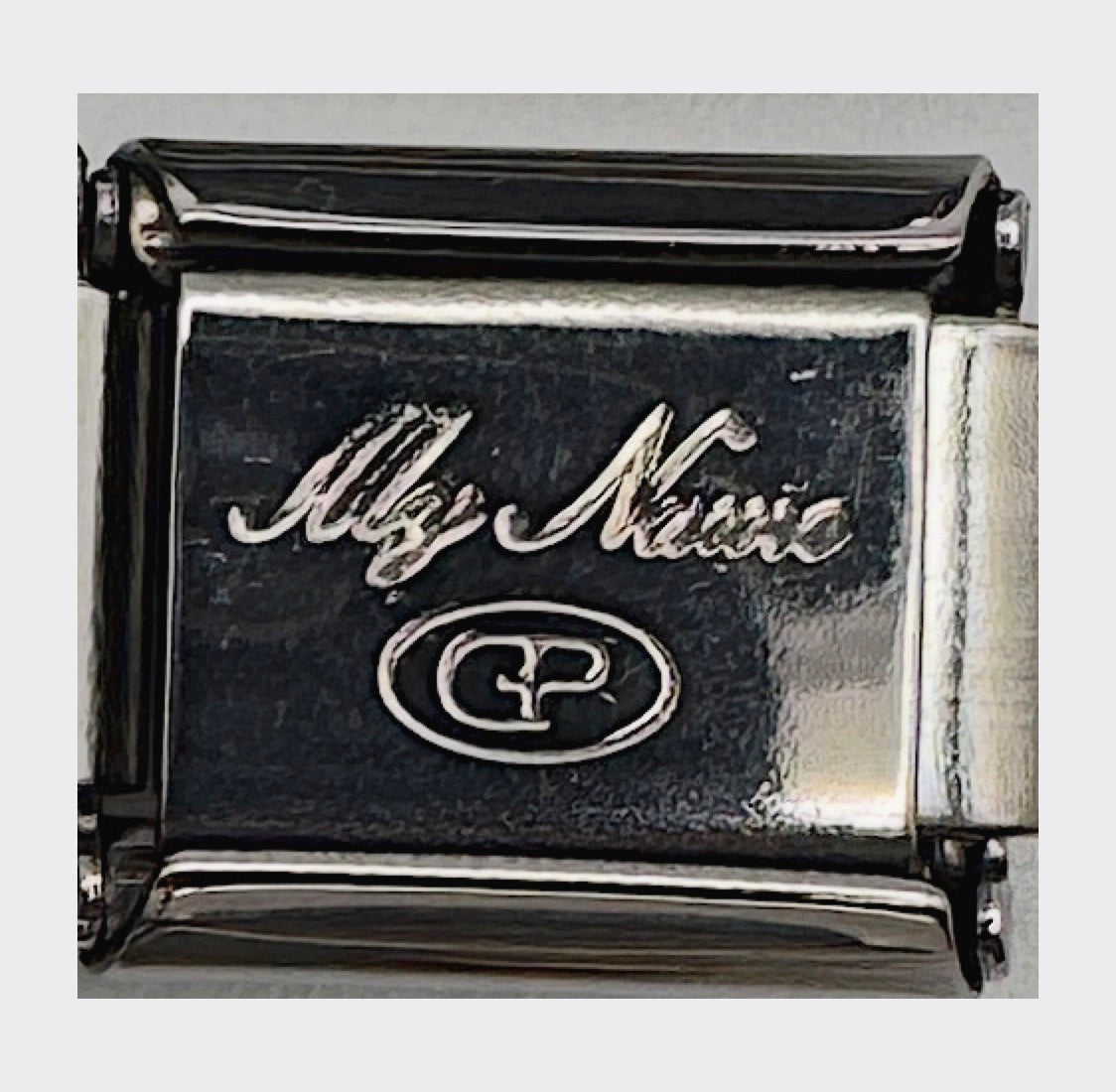 Vintage My Name USA Flag Waving Italian Charm - back stamp