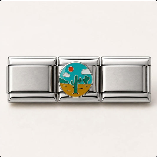 Desert Cactus Italian Charm on a bracelet, flat lay