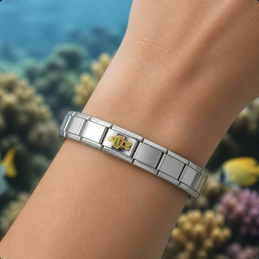 Tropical Fish pair Italian charm on bracelet, worn on wrist