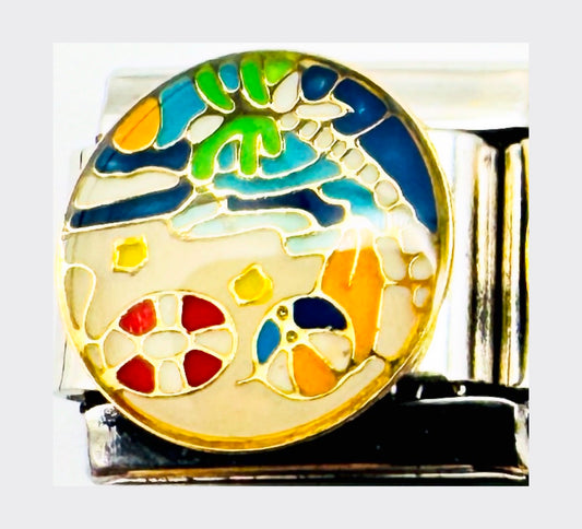 Beach Scene Italian Charm (Round, Palm Tree)