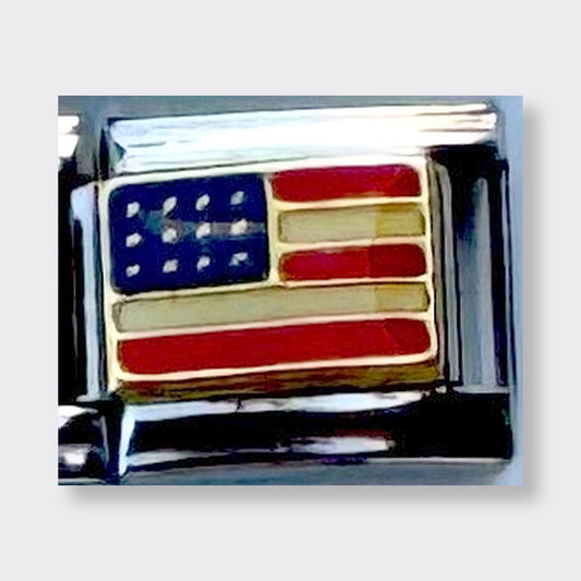 USA Flag waving Italian charm link