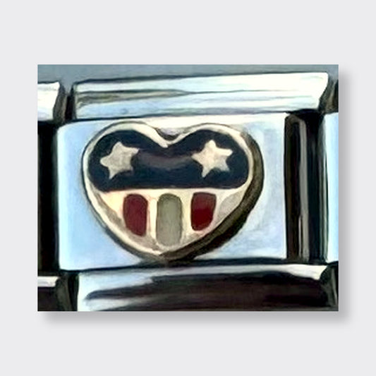 USA Flag Heart Italian charm link