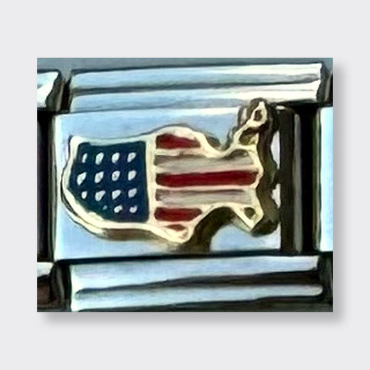 USA Flag Map Italian charm link