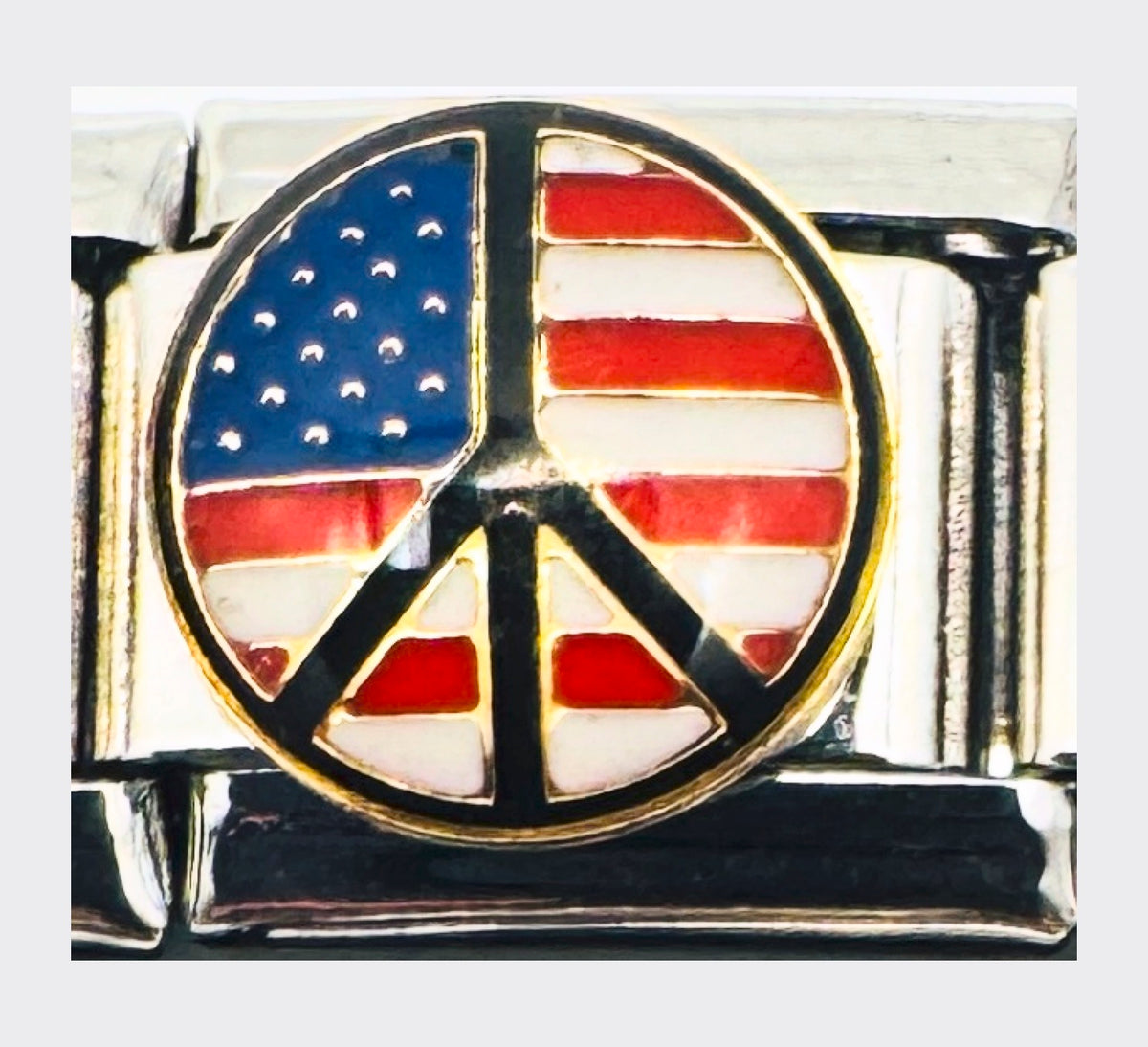 USA flag peace sign Italian charm