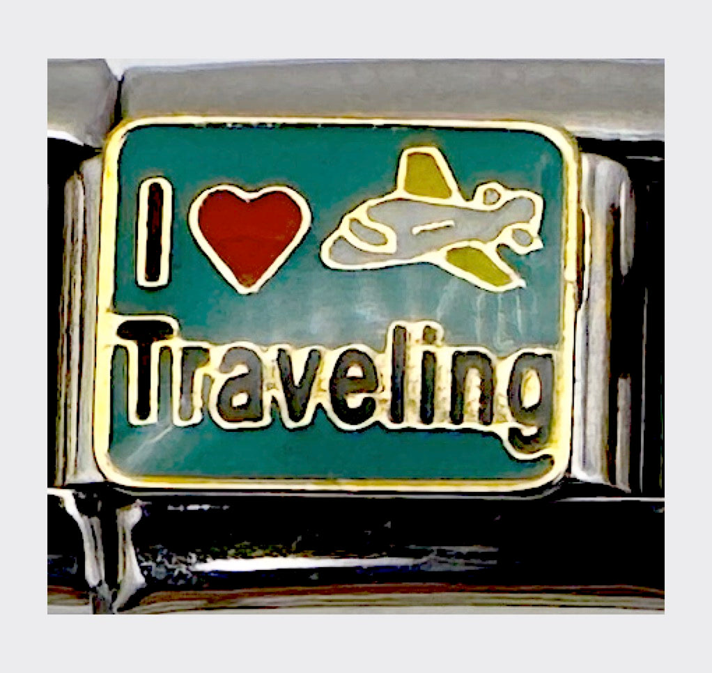 I Heart Traveling Italian charm link