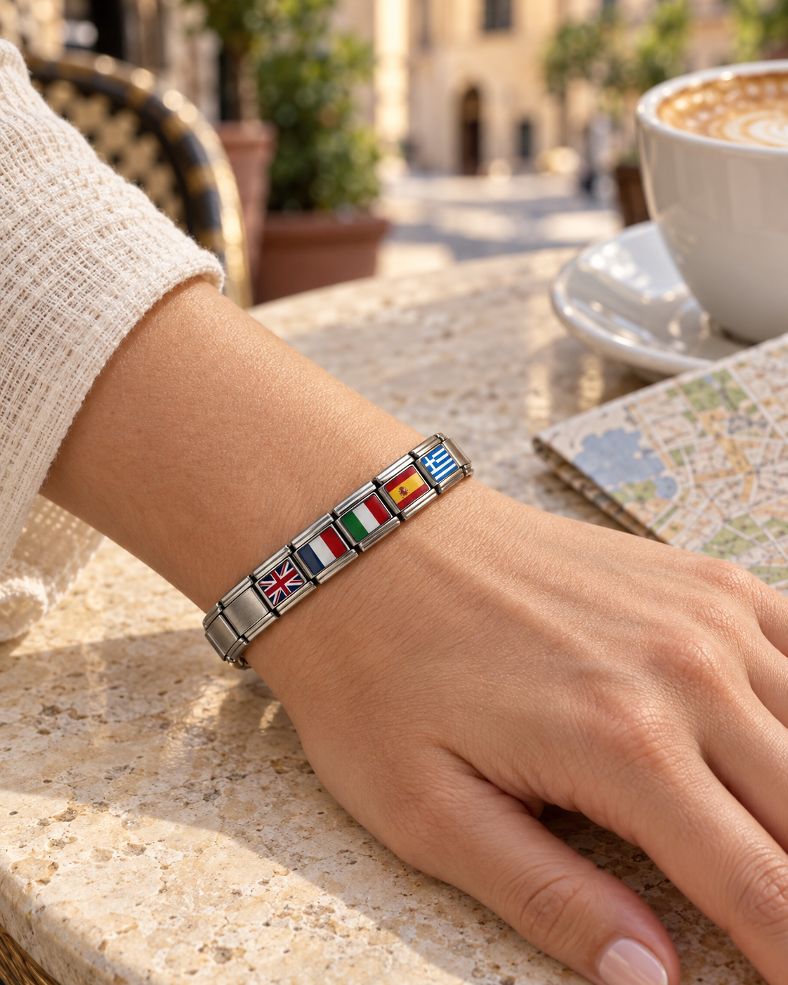Iconic Europe Italian Charm Bracelet worn on the wrist