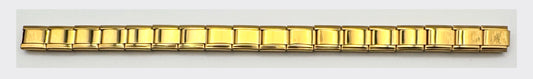 Gold stainless steel Italian charm bracelet, flat lay