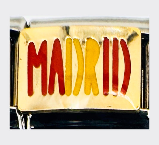 Madrid gold Italian charm with red and yellow lettering