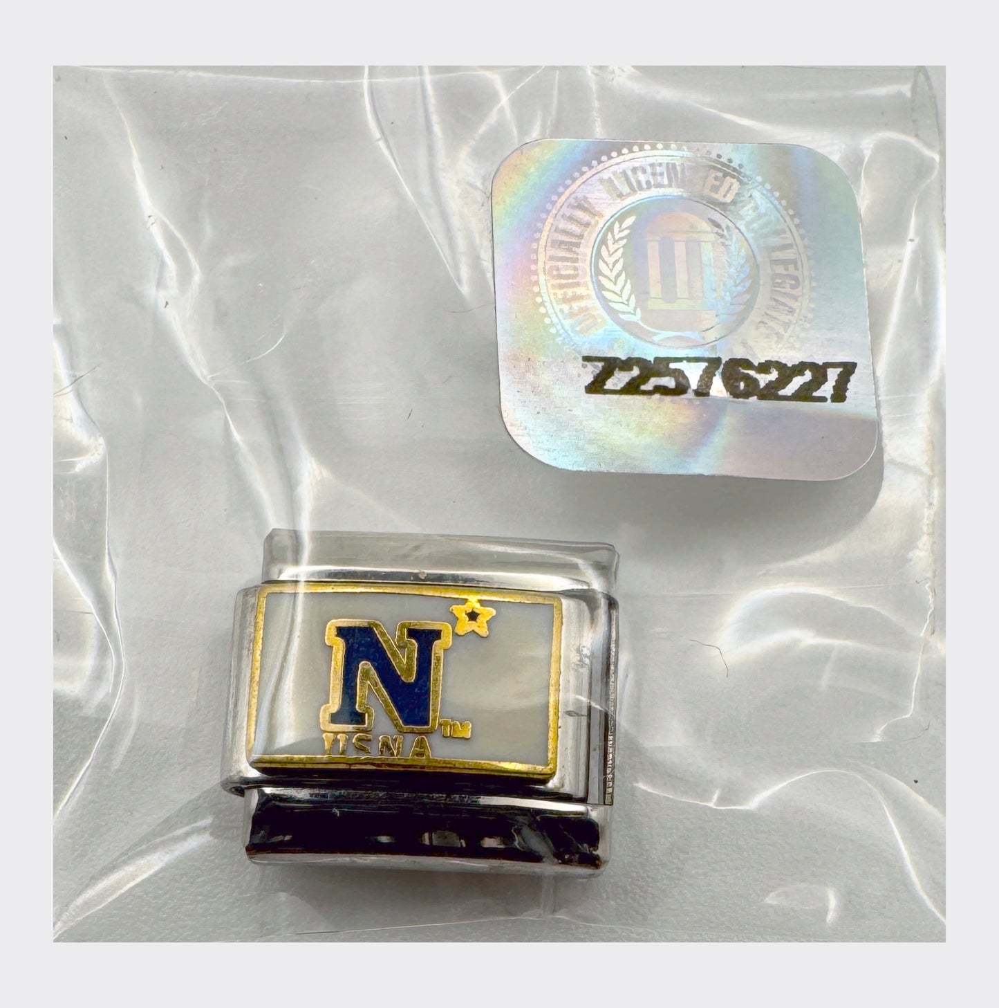 Vintage NCAA Naval Academy Italian charm, sealed in original packaging
