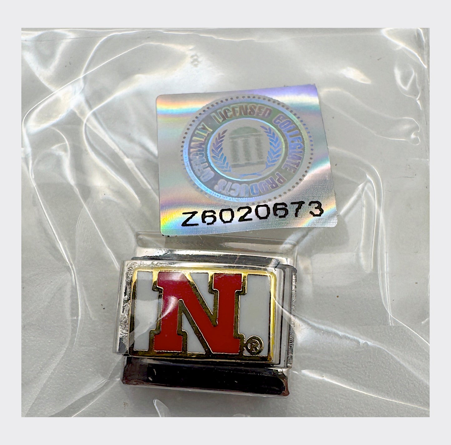 Vintage NCAA Nebraska Huskers Italian charm, sealed in original packaging