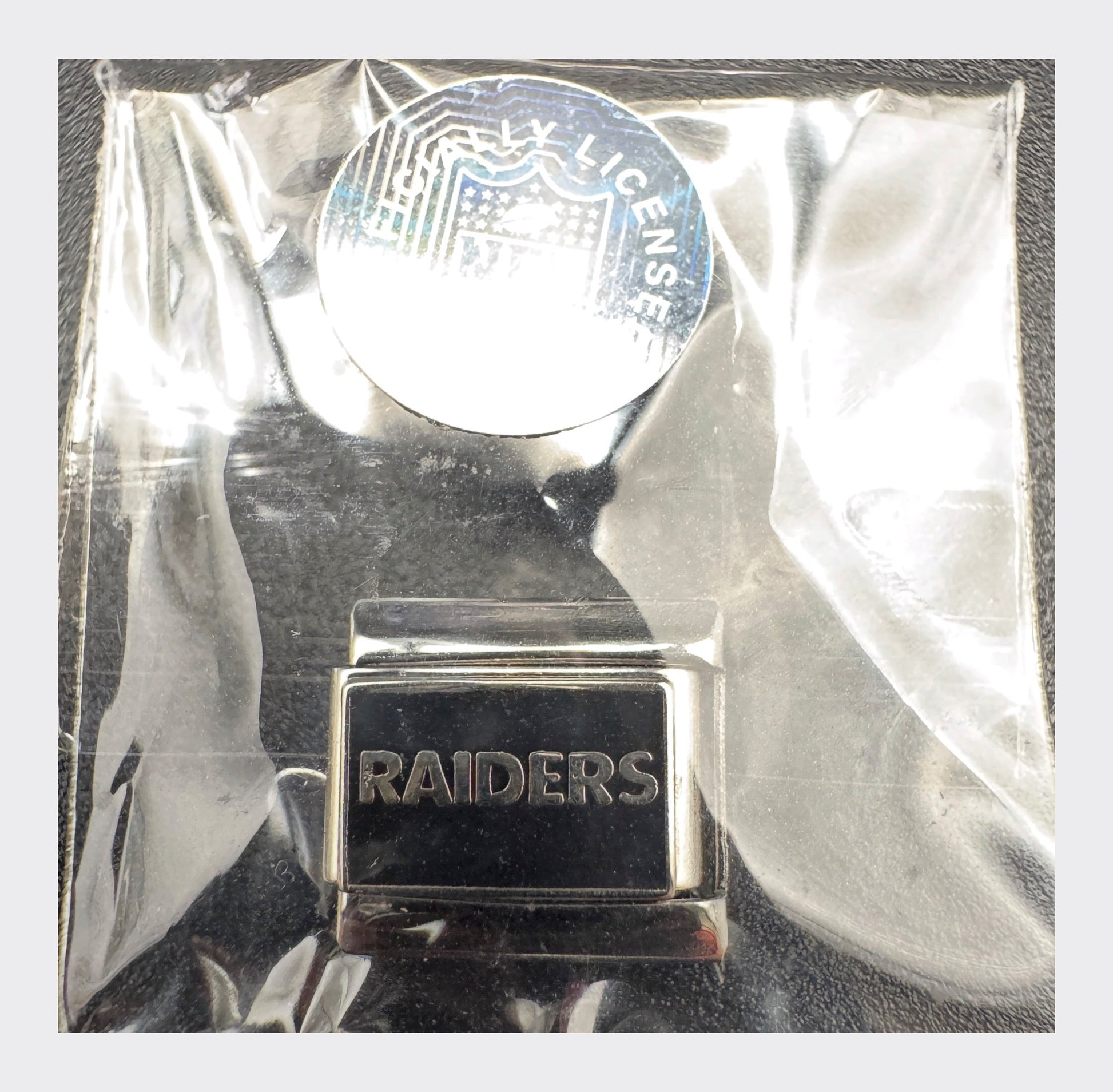 Vintage NFL Las Vegas Raiders black-design Italian charm, sealed in original packaging