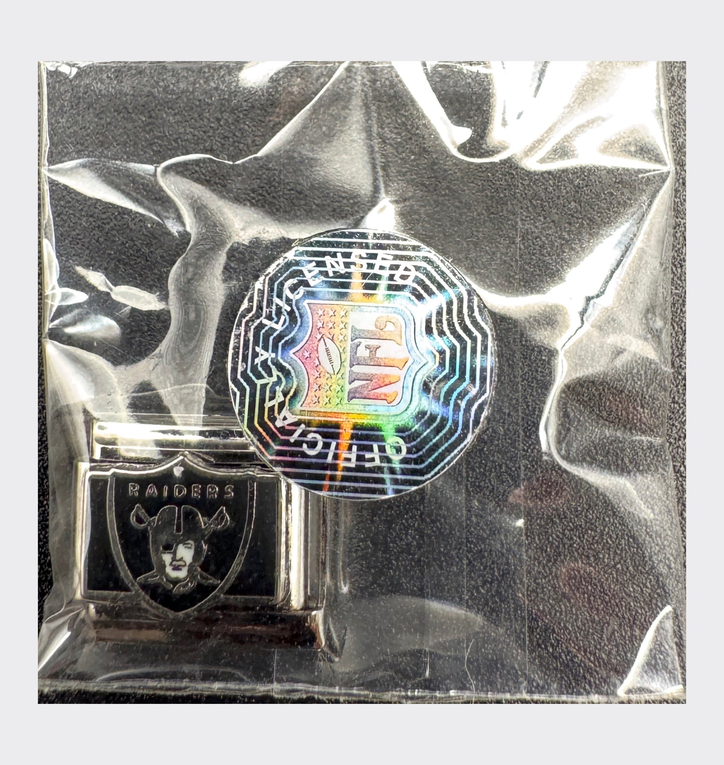 Vintage NFL Las Vegas Raiders shield-design Italian charm, sealed in original packaging