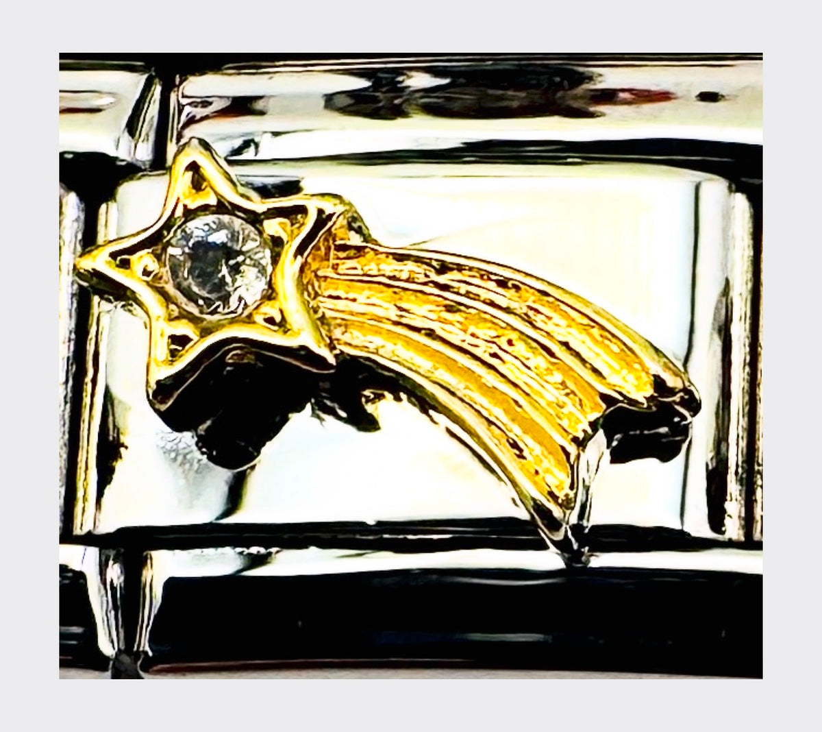 Shooting Star Crystal Italian Charm (Gold)