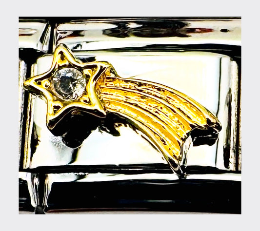 Shooting Star Crystal Italian Charm (Gold)