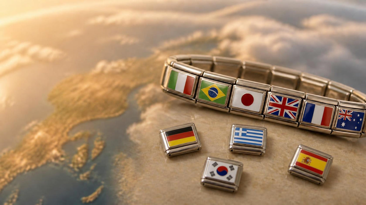 Italian charm bracelet flags of the world