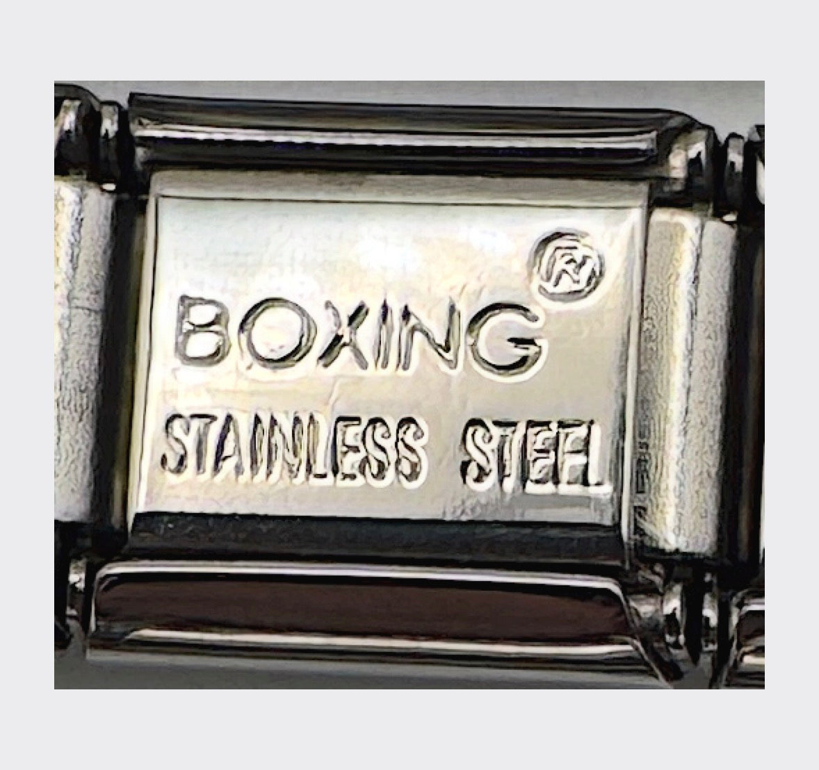 Vintage Boxing USA Flag Ribbon Italian Charm - back stamp