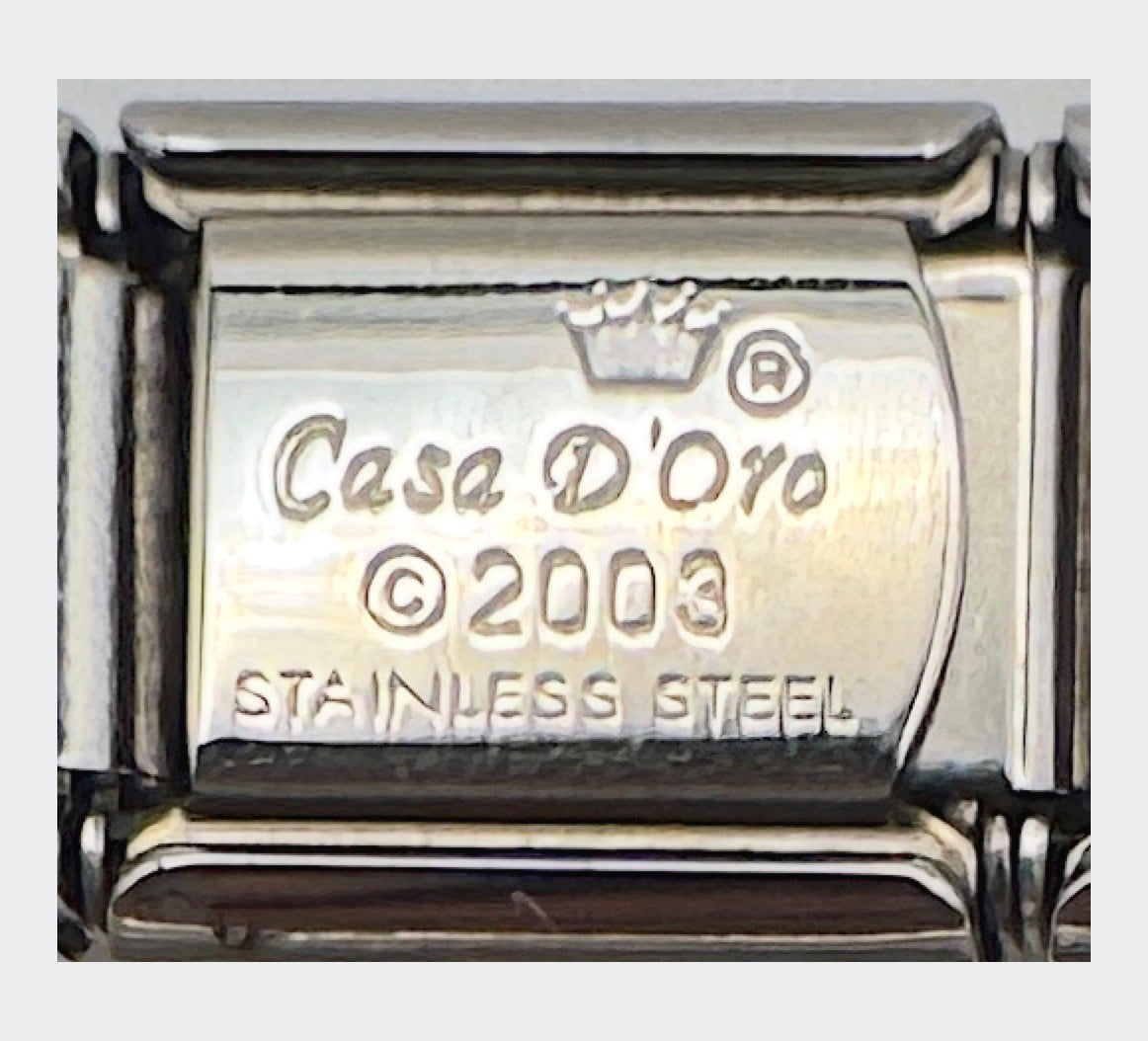 Vintage Casa d'Oro Red Hat Society Red Sparkle Italian Charm - back stamp