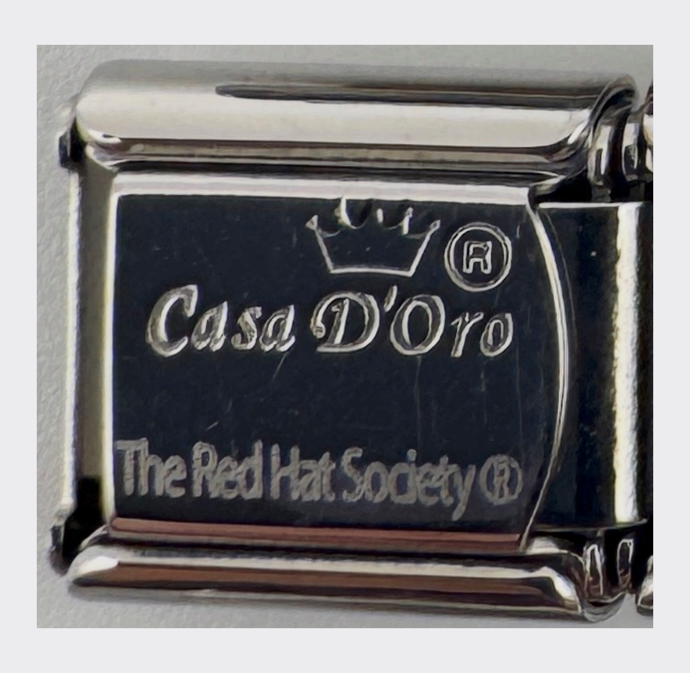 Vintage Casa d'Oro Red Hat Society Pink Italian Charm - back stamp