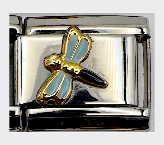 Vintage Gold and Steel Italia Dragonfly Italian Charm