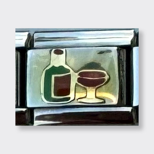 Wine Bottle and Glass Italian charm link