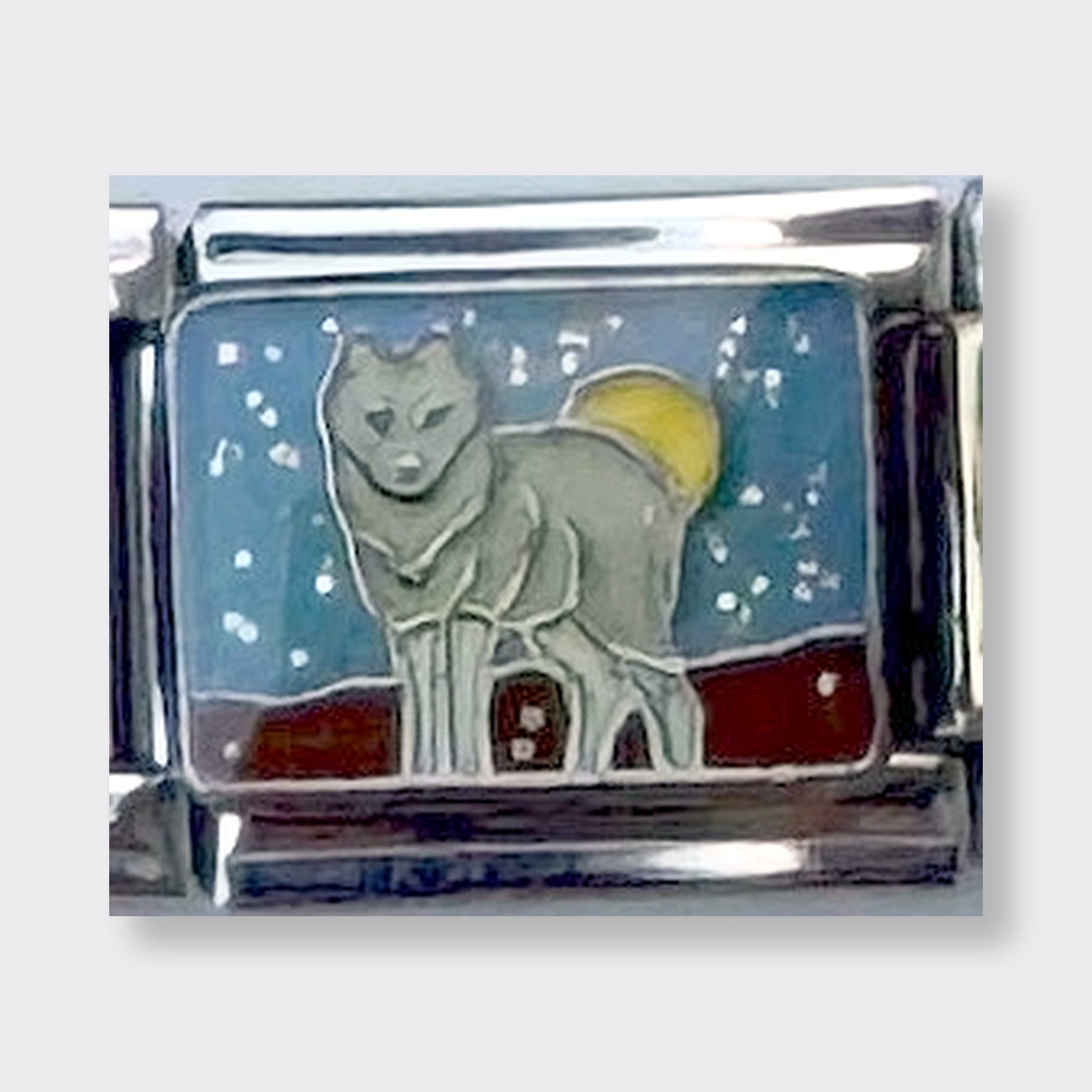 Wolf and Moon Italian charm link