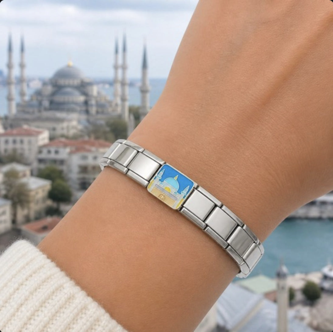 Blue Mosque Italian charm on bracelet