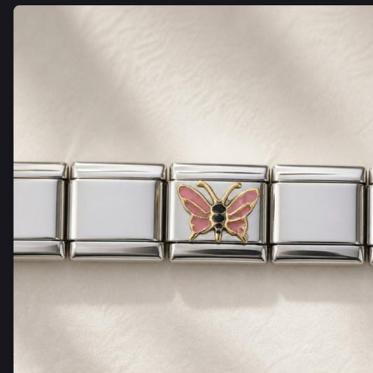 Butterfly Pink & Black Italian charm on bracelet
