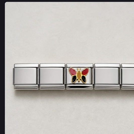 Butterfly Red & Black Italian charm on bracelet