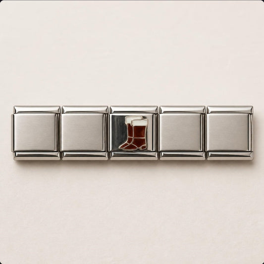 Cowboy Boots Italian Charm on a bracelet, flat lay