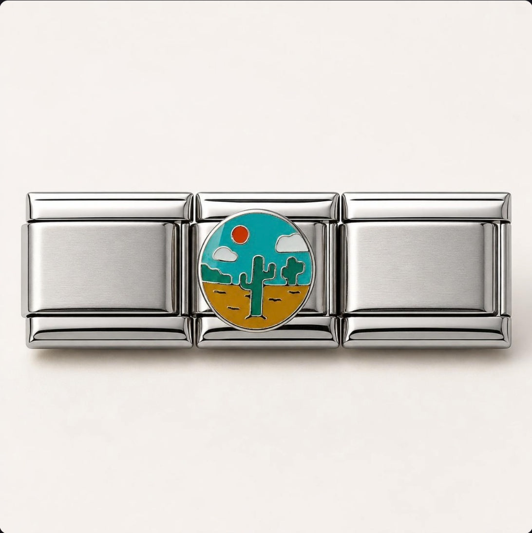Desert Cactus Italian Charm on a bracelet, flat lay