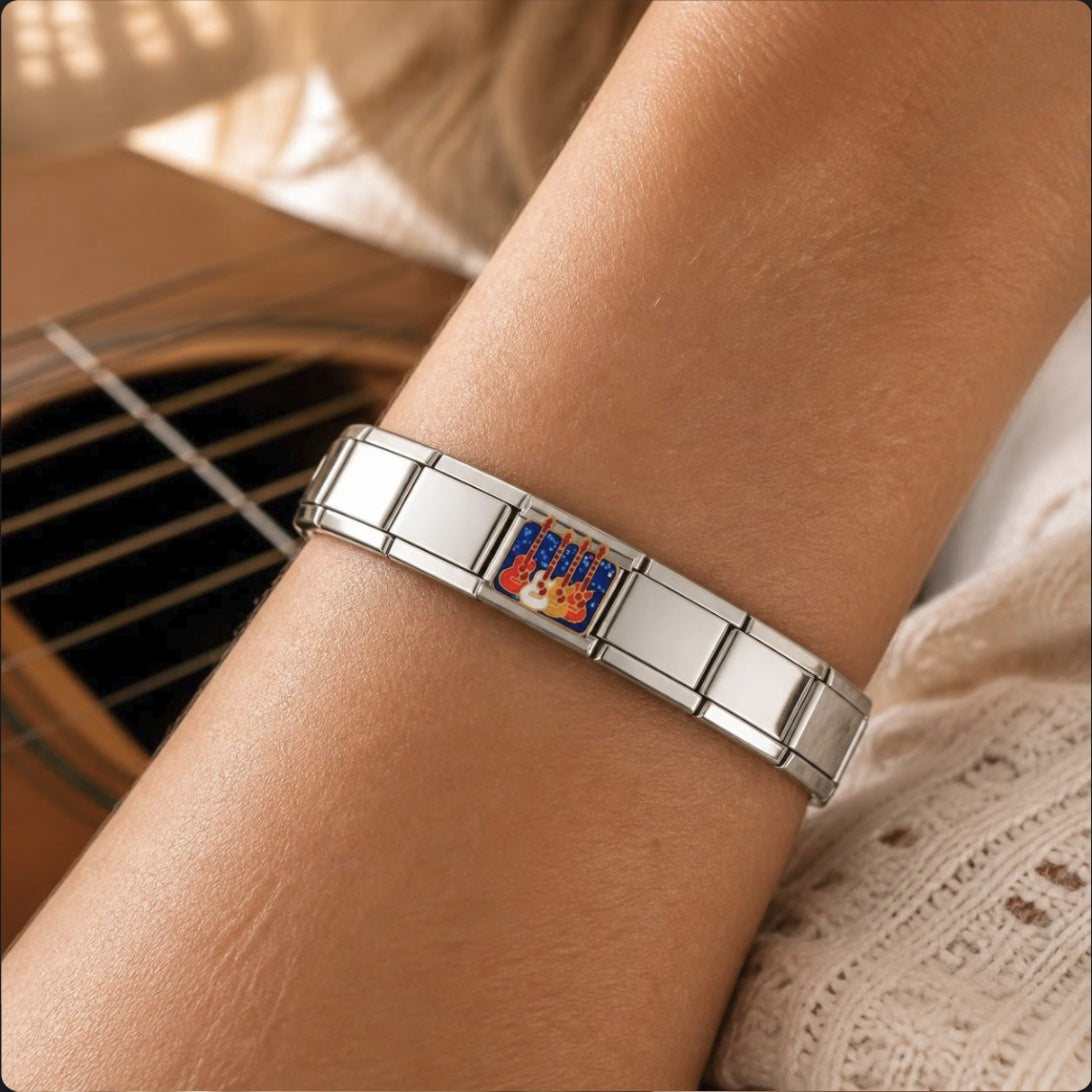 Guitars Italian Charm on a bracelet, worn on wrist