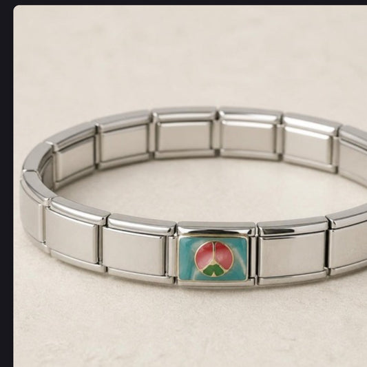 Peace Sign Colorful Italian charm on bracelet