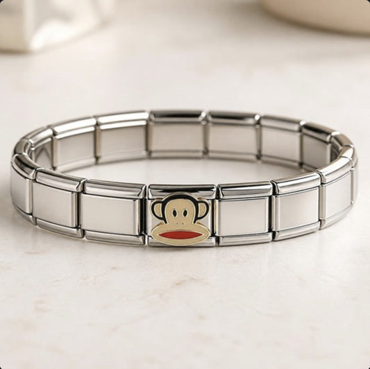 Retro Monkey Face Italian charm on bracelet