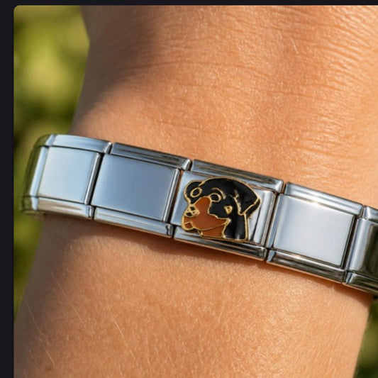 Rottweiler Italian charm on bracelet