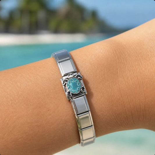Sea Turtle Italian charm on bracelet, worn on wrist