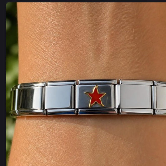 Star Red Italian charm on bracelet