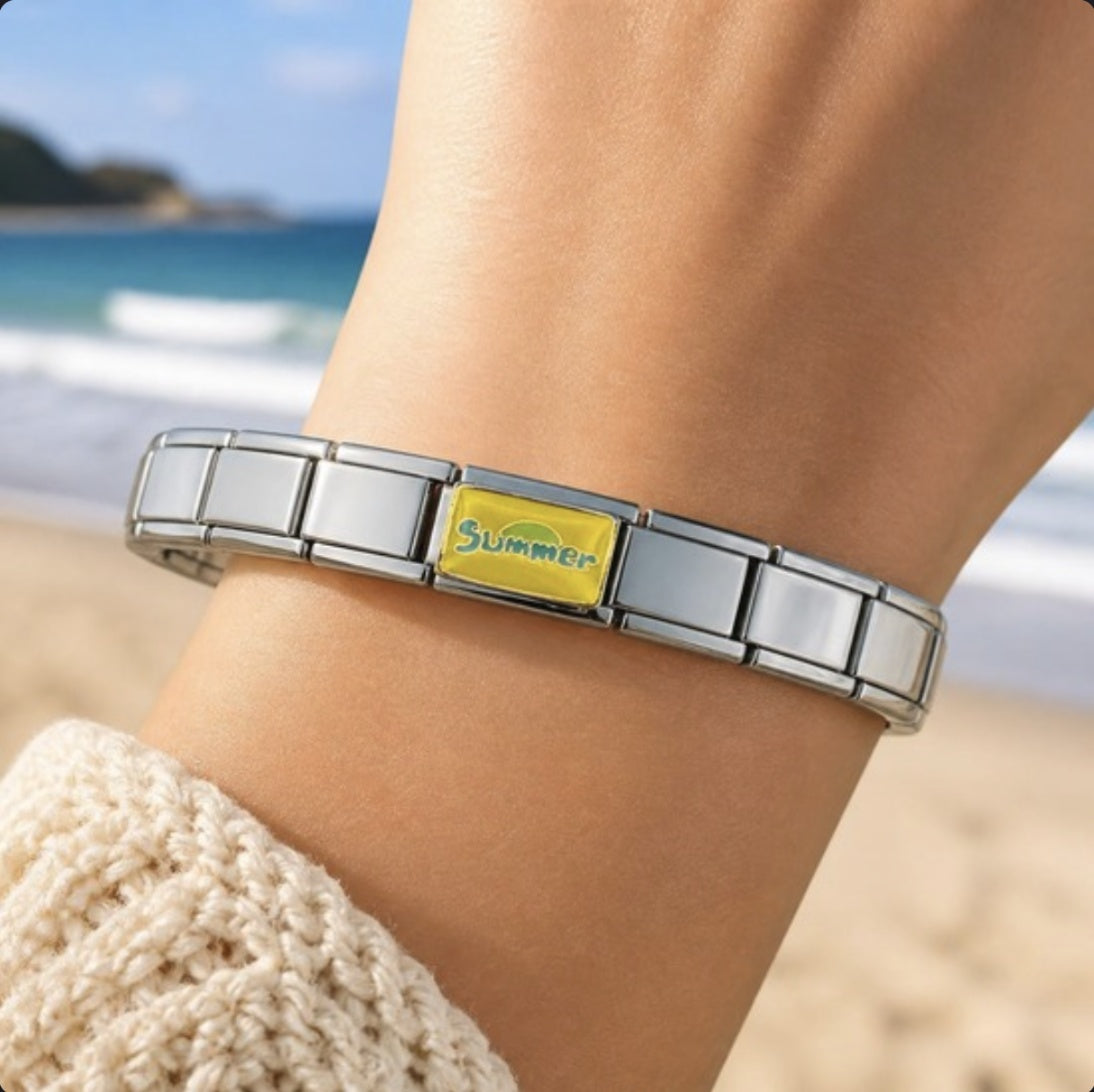 Summer Italian charm on bracelet, worn on wrist